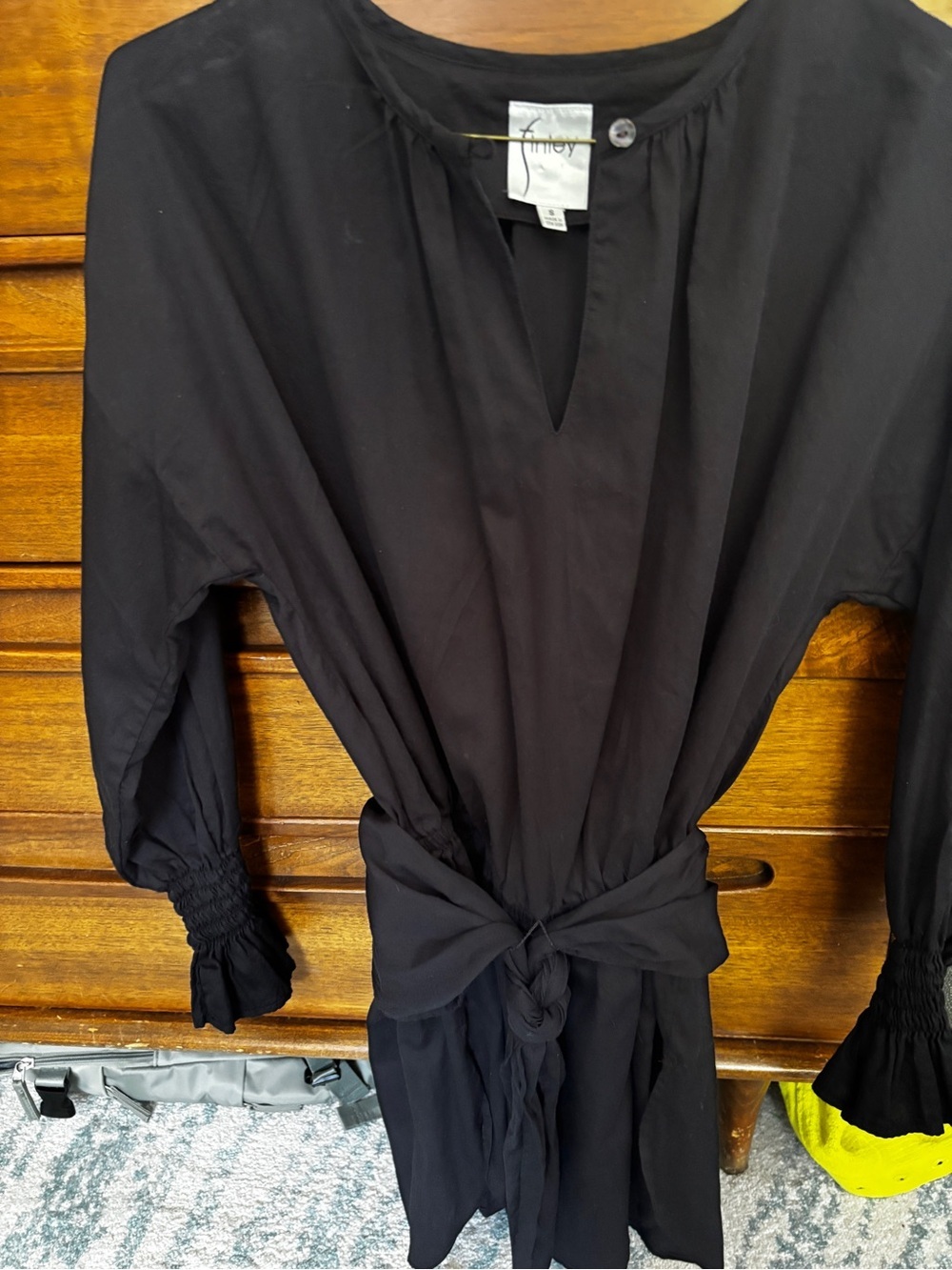 Finley Black Smocked Sleeve Tie-Waist Dress size small